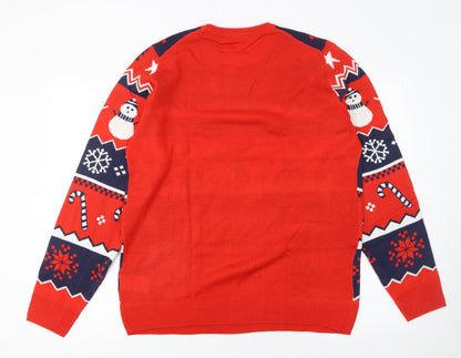 ESMARA Men Red Christmas Knit Jumper Snowman Pattern Size M