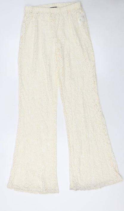 PRETTYLITTLETHING Women Ivory Lace Flared Trousers Size 8