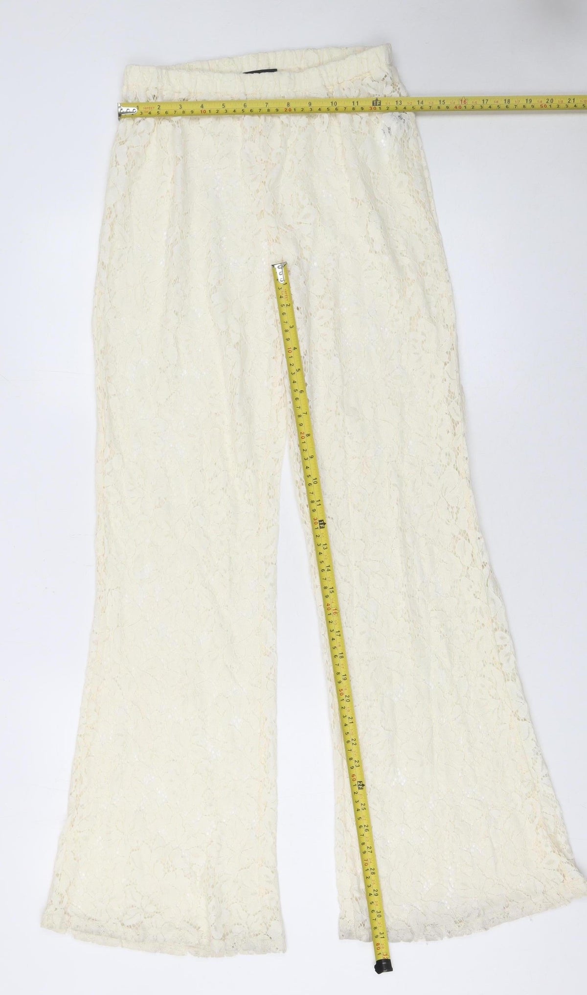 PrettyLittleThing Women Ivory Lace Flared Trousers Size 8