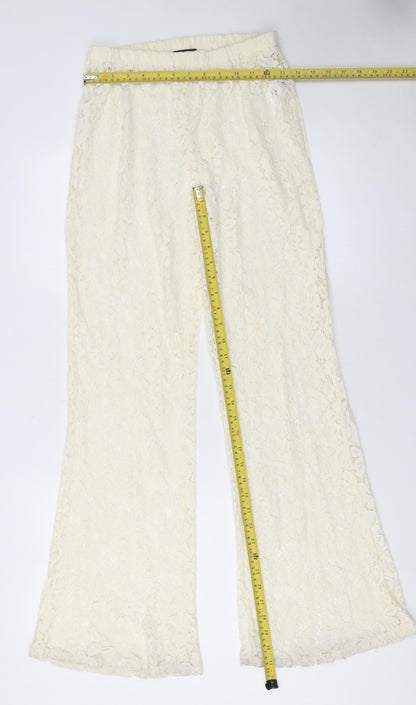 PRETTYLITTLETHING Women Ivory Lace Flared Trousers Size 8