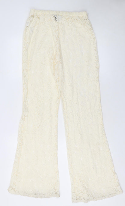 PRETTYLITTLETHING Women Ivory Lace Flared Trousers Size 8