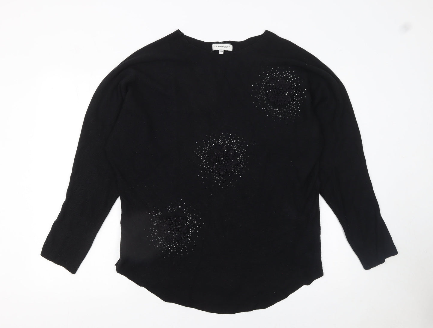 Paramour Women's Black Beaded Pullover Jumper M Long Sleeve Knit