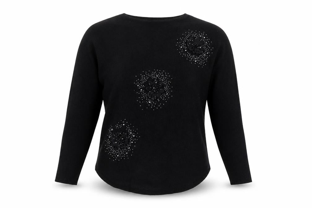 Paramour Women's Black Beaded Pullover Jumper M Long Sleeve Knit