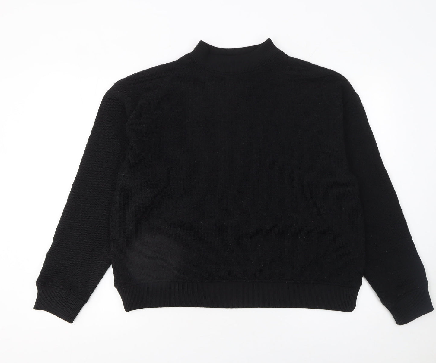 Zara Women Black Knit Pullover Sweatshirt Size S High Neck Basic