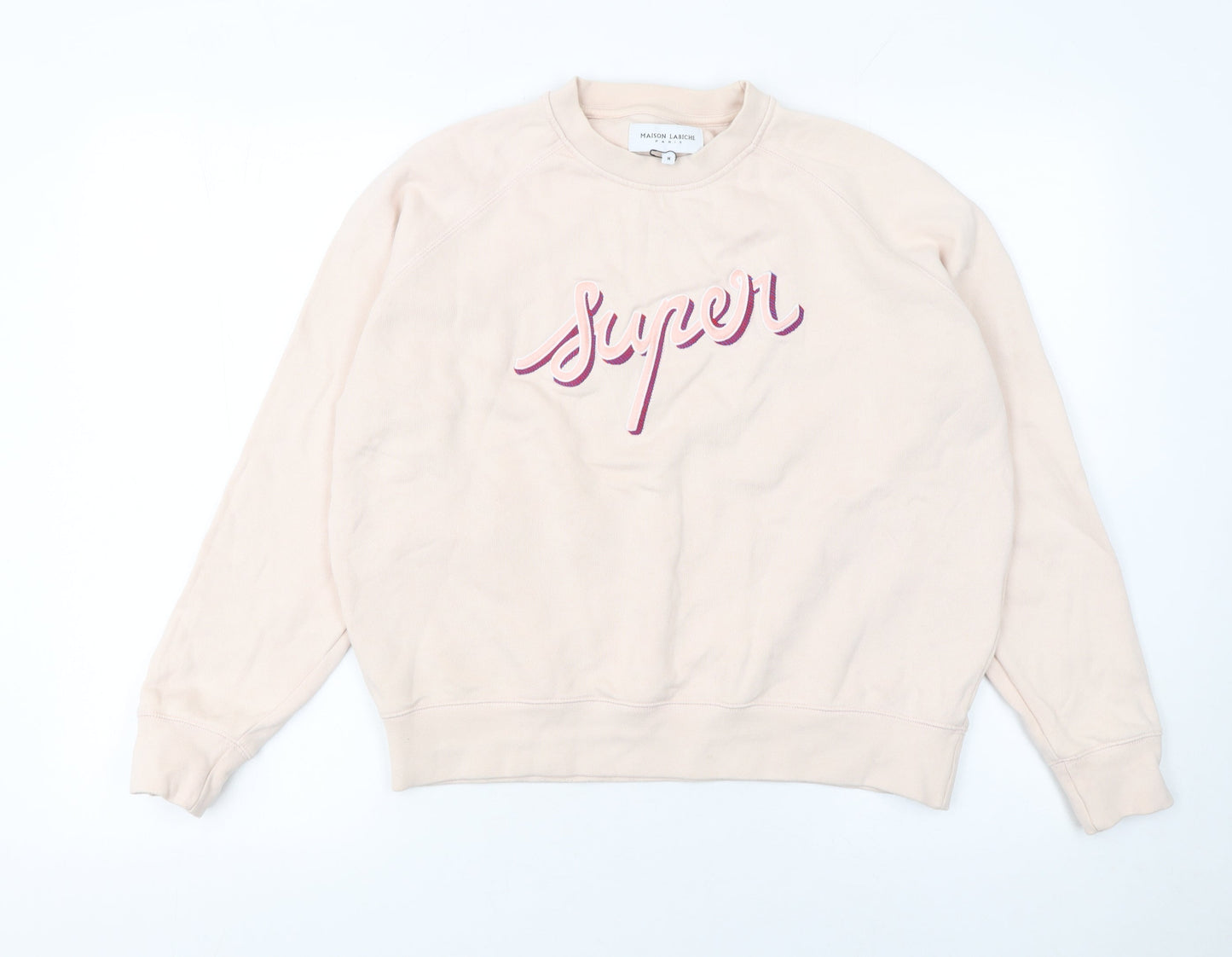 Maison Labiche Women Beige Cotton Pullover Sweatshirt M Crew Neck