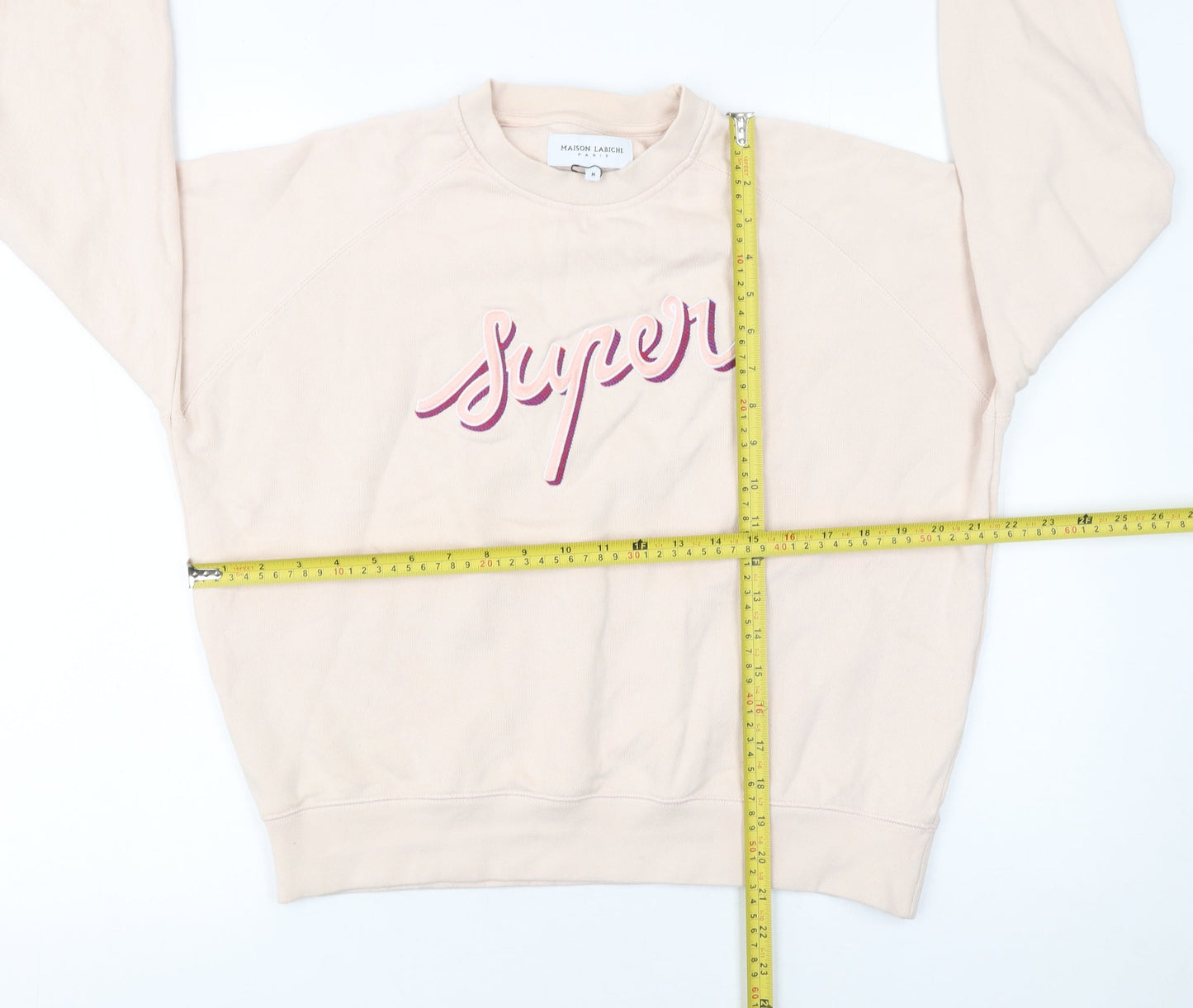 Maison Labiche Women Beige Cotton Pullover Sweatshirt M Crew Neck