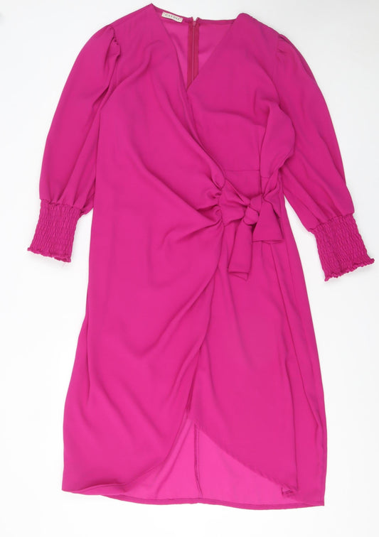 Cayro Women Pink XL Wrap Dress with Bow Belt 3/4 Sleeve