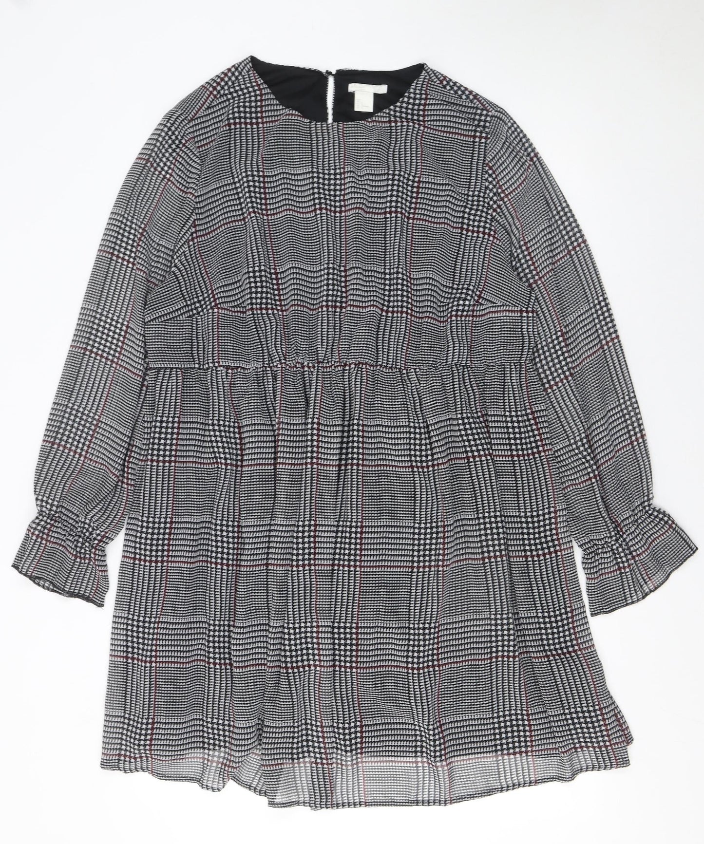 H&M Mama Women Grey Check Knee Length Long Sleeve Shift Dress Size 16