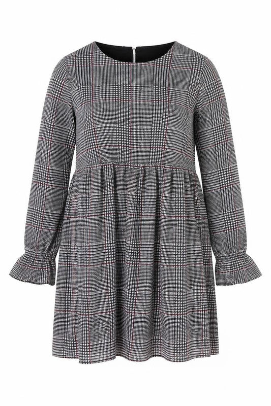 H&M Mama Women Grey Check Knee Length Long Sleeve Shift Dress Size 16