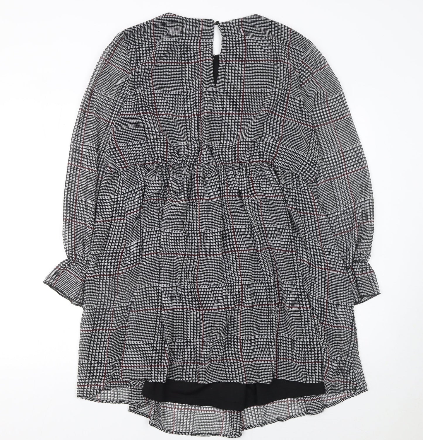 H&M Mama Women Grey Check Knee Length Long Sleeve Shift Dress Size 16