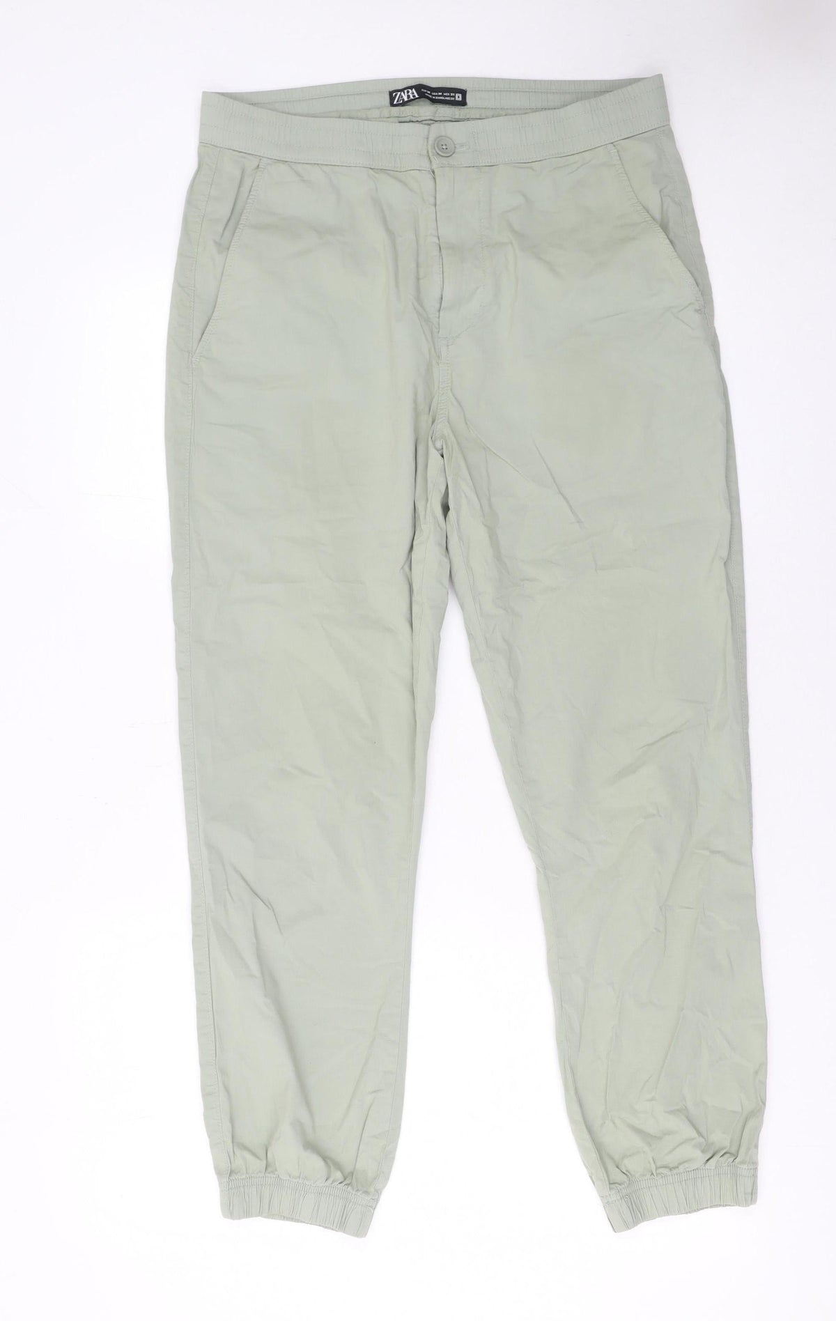 Zara Women Green Jogger Trousers Size M Elastic Waist Cotton Blend
