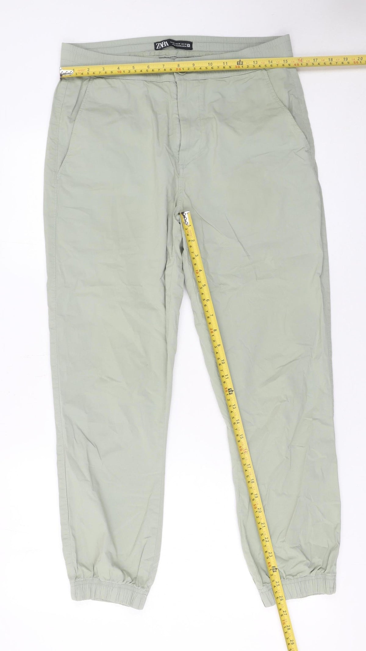 Zara Women Green Jogger Trousers Size M Elastic Waist Cotton Blend