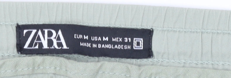 Zara Women Green Jogger Trousers Size M Elastic Waist Cotton Blend