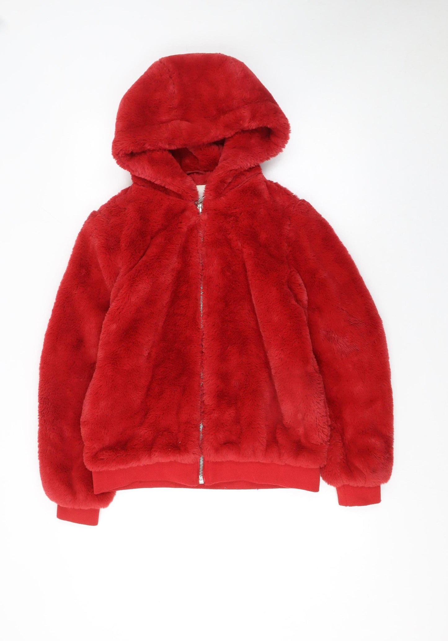 Broken Standard Women Red Faux Fur Full Zip Hoodie Size 8