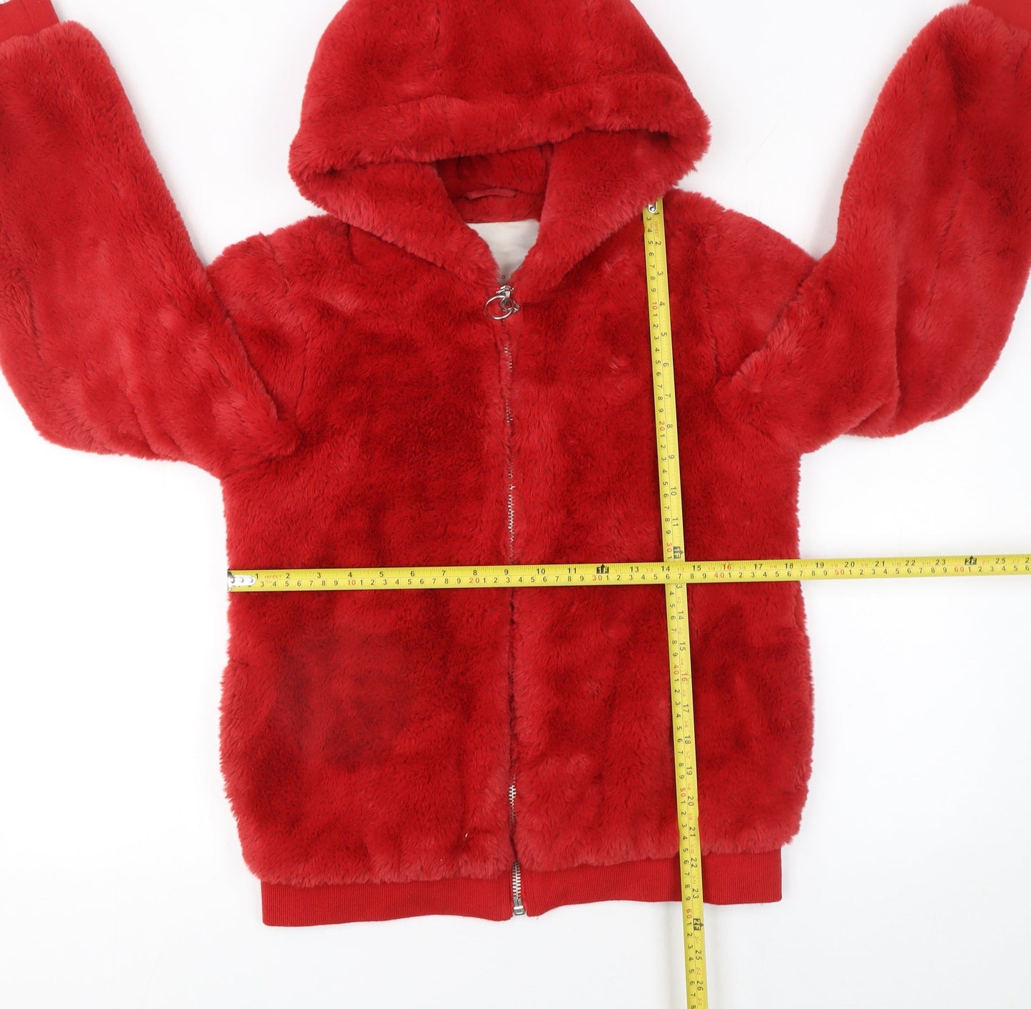 Broken Standard Women Red Faux Fur Full Zip Hoodie Size 8
