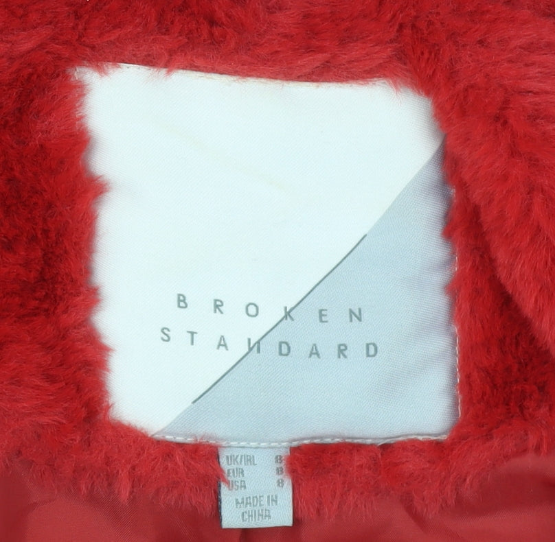 Broken Standard Women Red Faux Fur Full Zip Hoodie Size 8