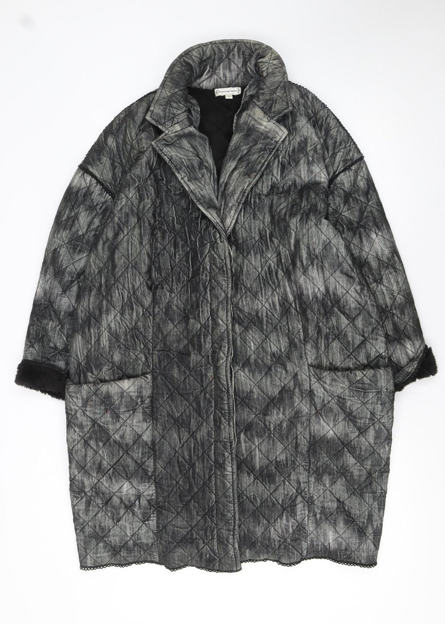Conditions Apply Women's Grey Quilted Long Coat XS Relaxed Fit
