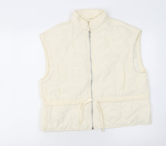 Primark Women Ivory Quilted Waistcoat S Regular Fit Full Zip