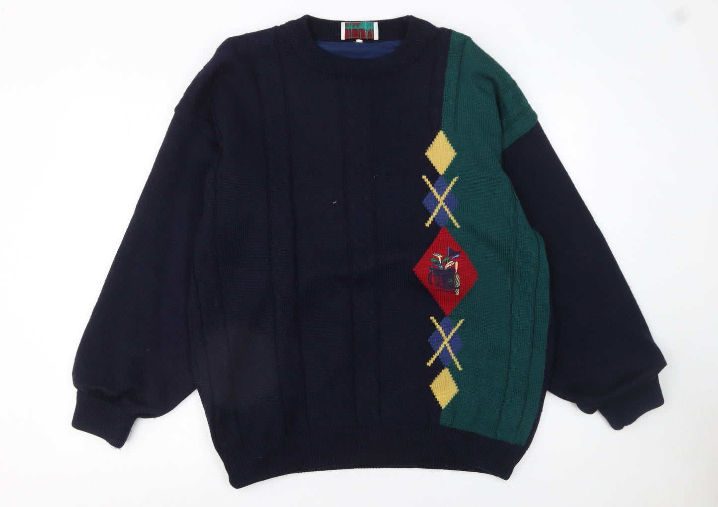 Serious Golf Men's Blue Wool Argyle Pullover Jumper Size L
