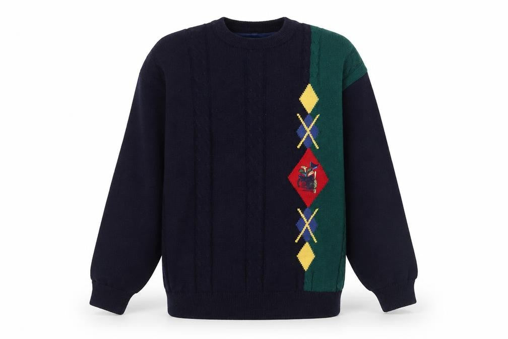 Serious Golf Men's Blue Wool Argyle Pullover Jumper Size L