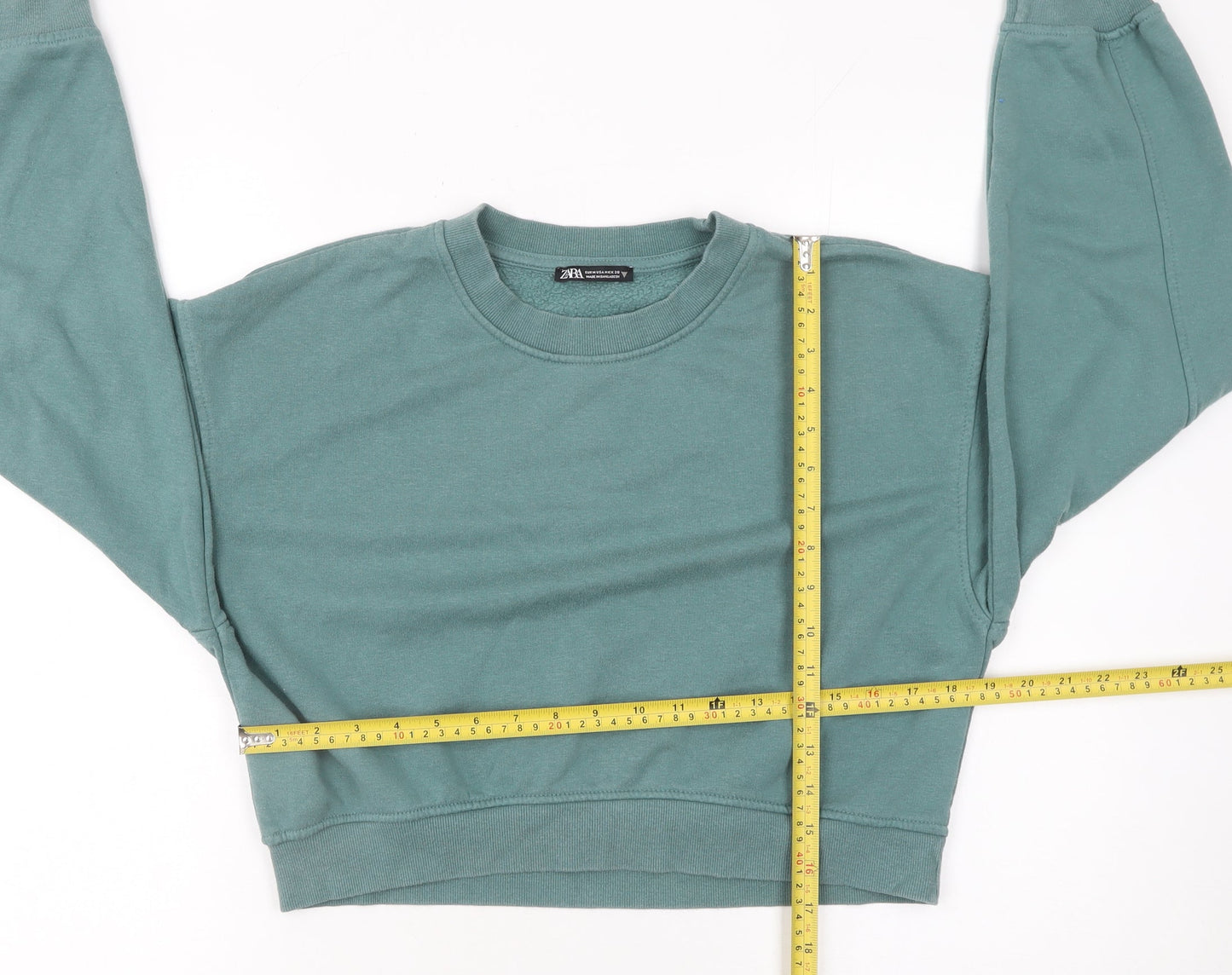 Zara Women Green Crew Neck Cropped Sweatshirt Size 12