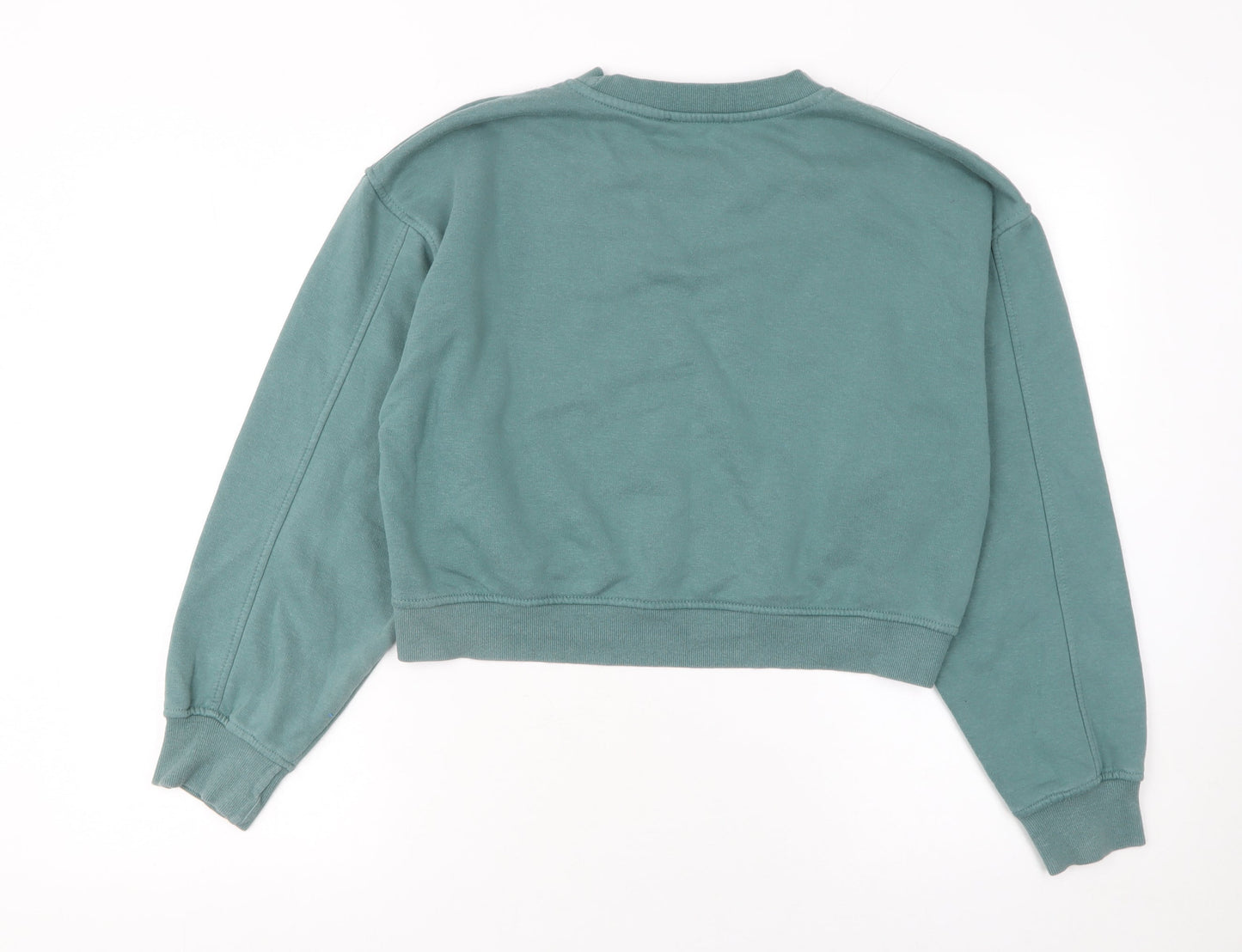 Zara Women Green Crew Neck Cropped Sweatshirt Size 12