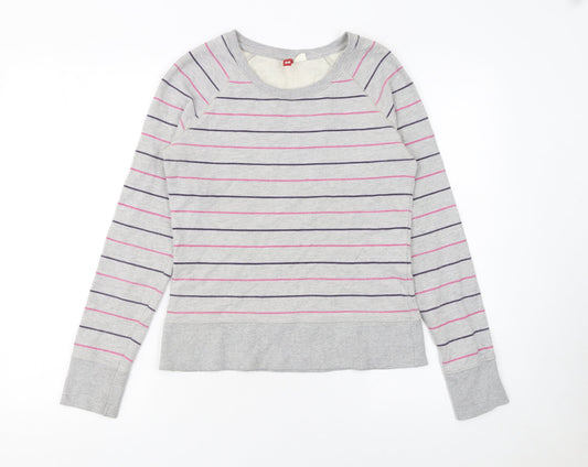 H&M Women Grey Striped Pullover Sweatshirt Size 10 Cotton Blend