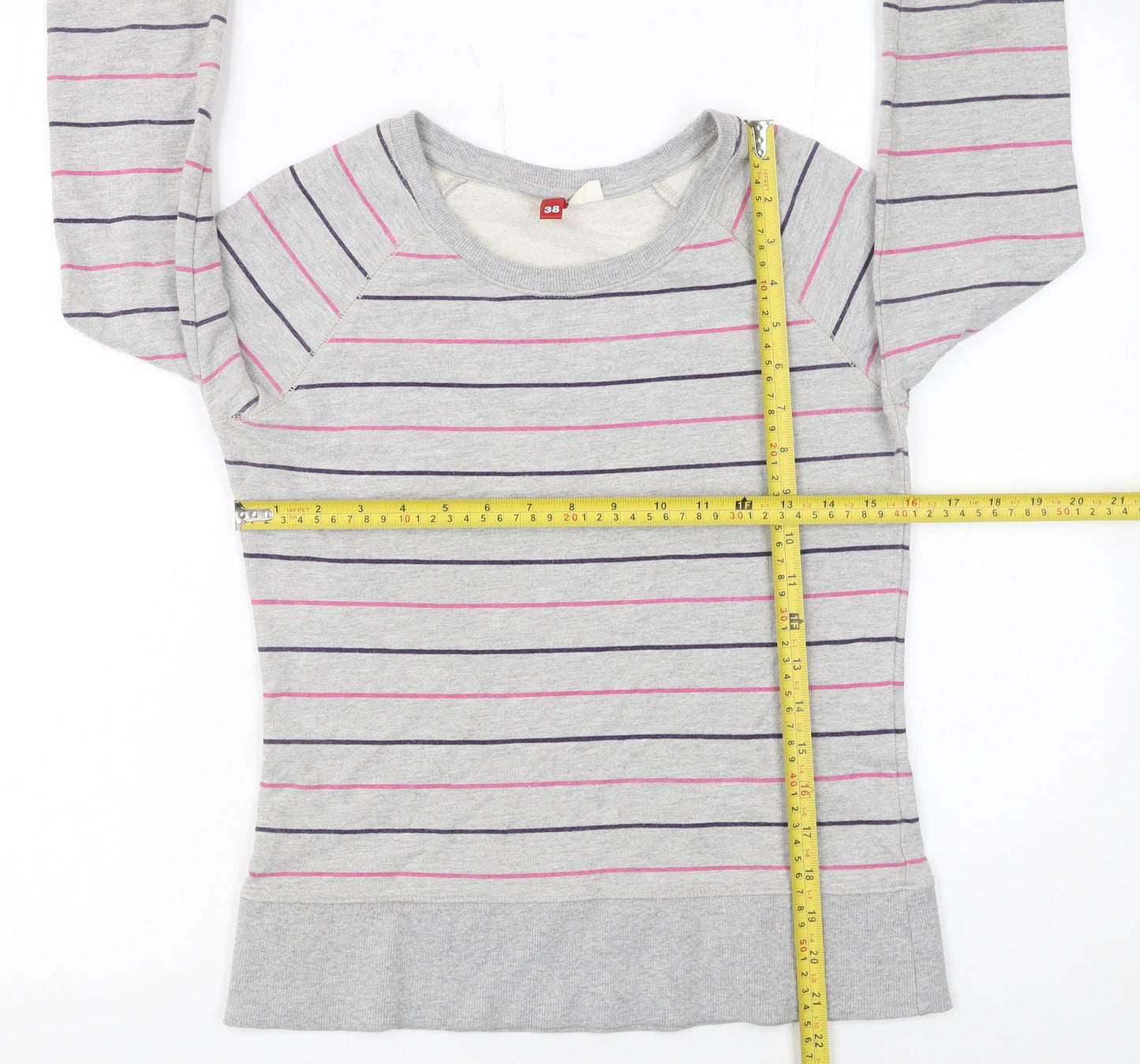 H&M Women Grey Striped Pullover Sweatshirt Size 10 Cotton Blend