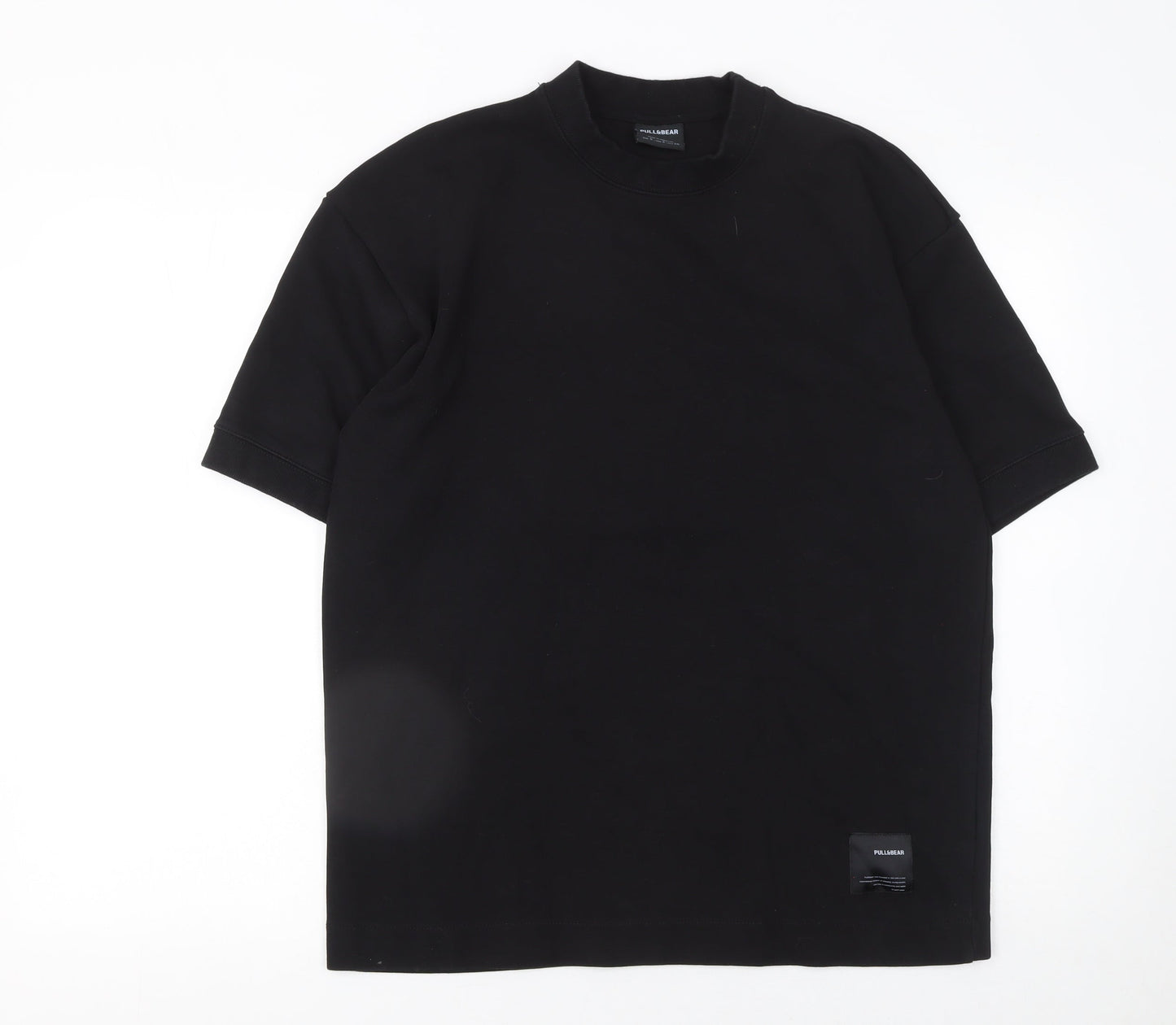 PULL&BEAR Men's Black Relaxed Fit Short Sleeve Cotton T-Shirt Size S
