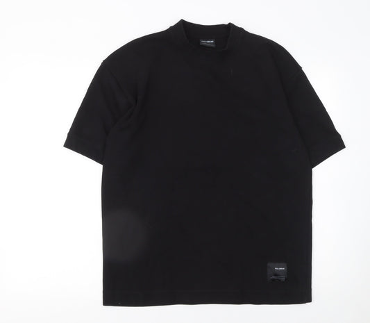 PULL&BEAR Men's Black Relaxed Fit Short Sleeve Cotton T-Shirt Size S