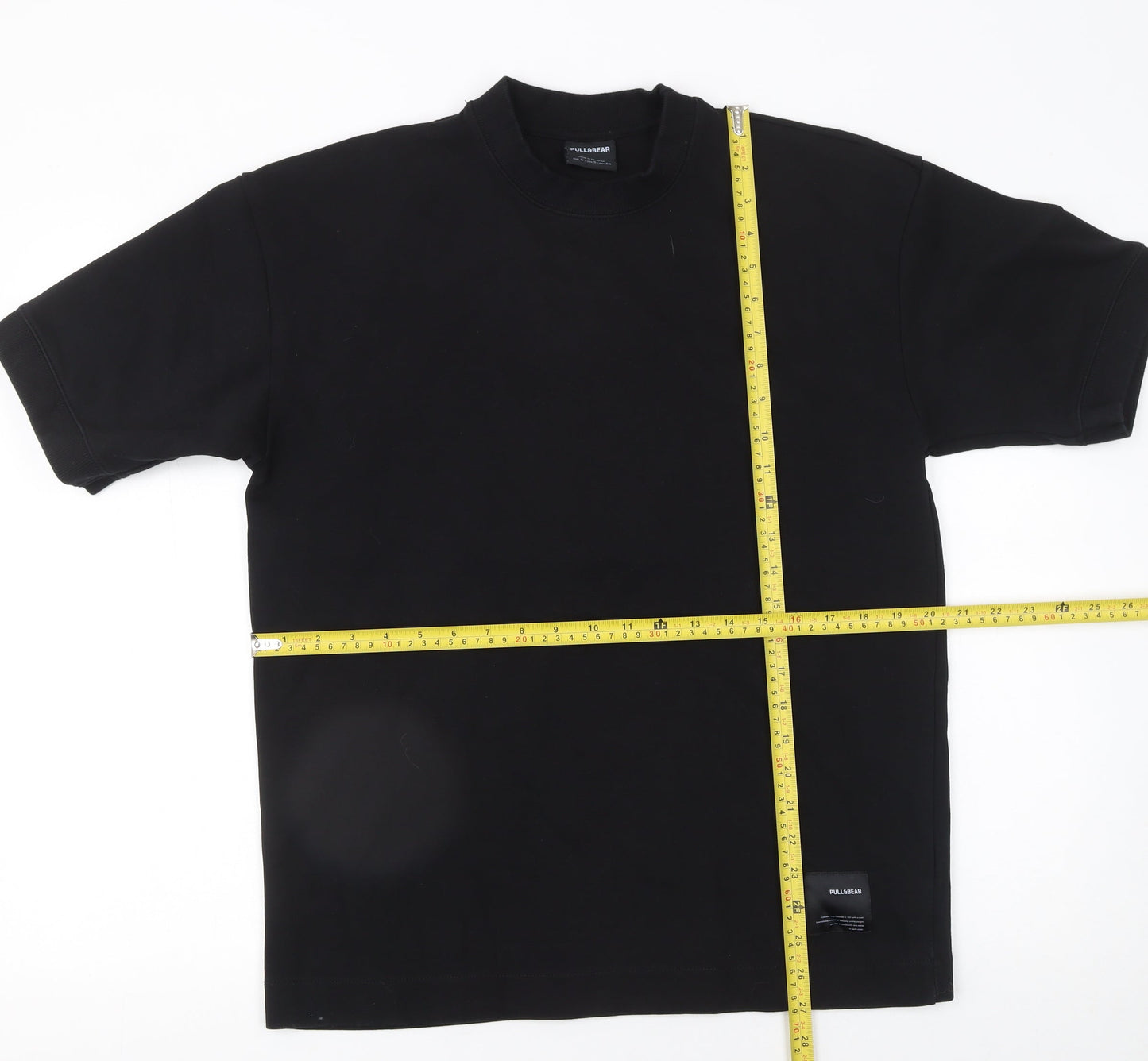 PULL&BEAR Men's Black Relaxed Fit Short Sleeve Cotton T-Shirt Size S