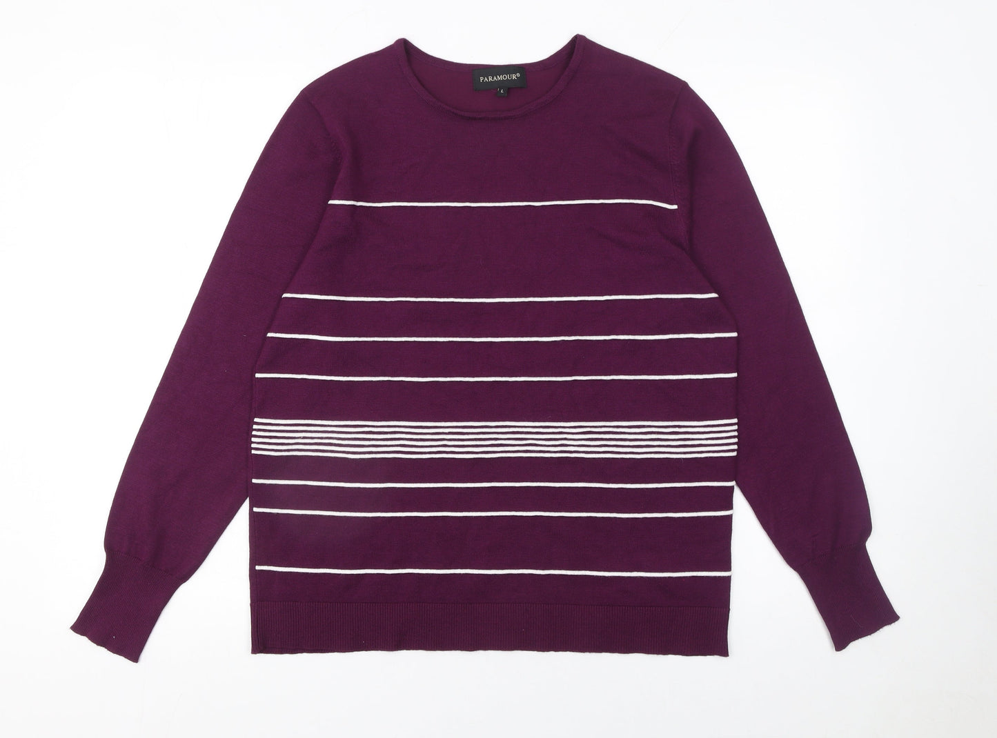 Paramour Women's Purple Striped Knit Crew Neck Jumper Size L