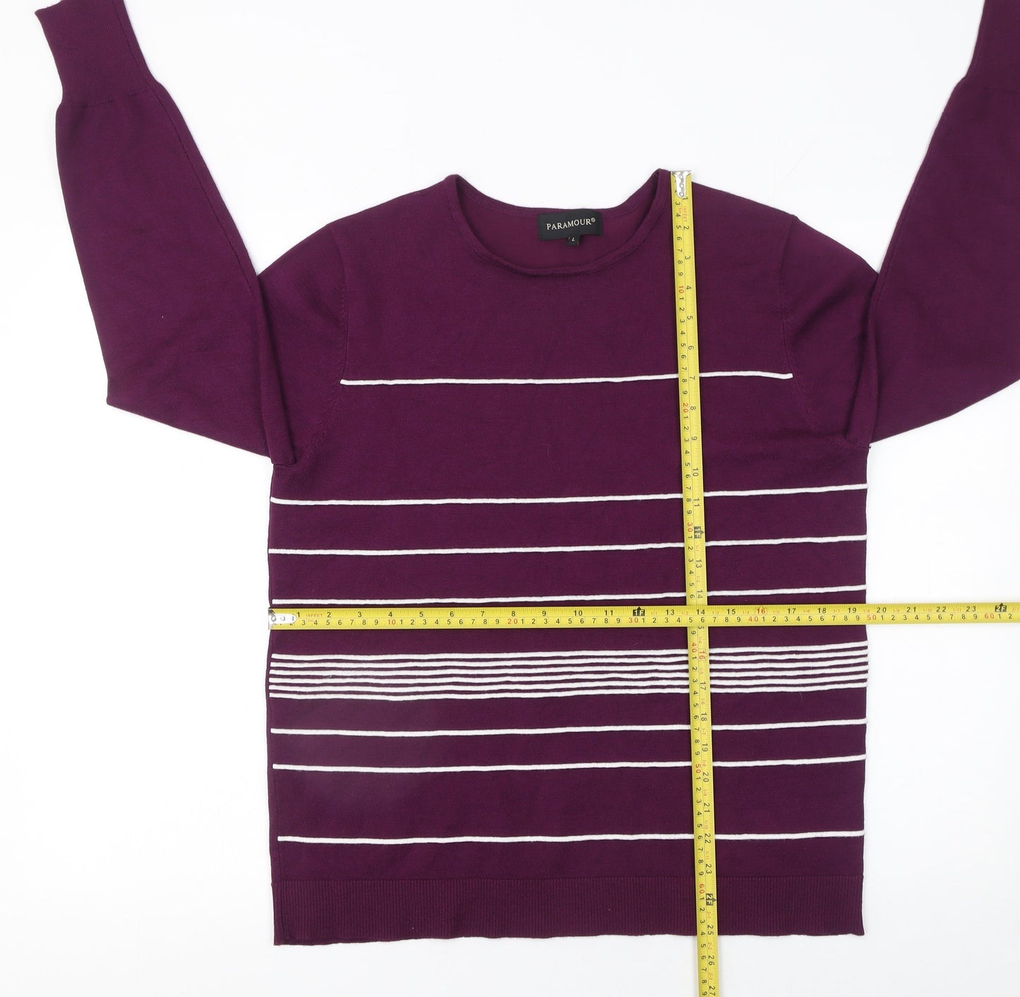 Paramour Women's Purple Striped Knit Crew Neck Jumper Size L