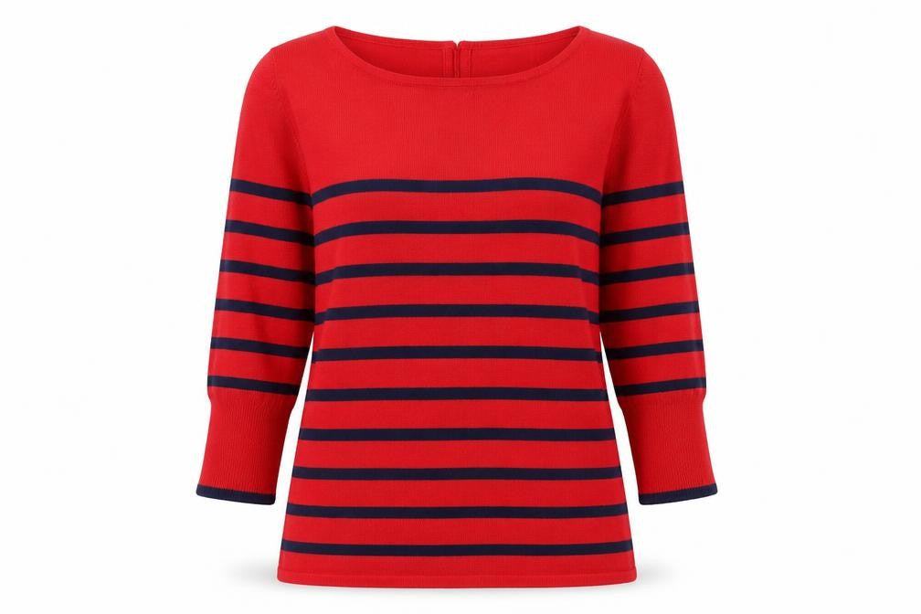 Casamia Womens Red Striped Boat Neck 3/4 Sleeve Pullover Jumper Size 12