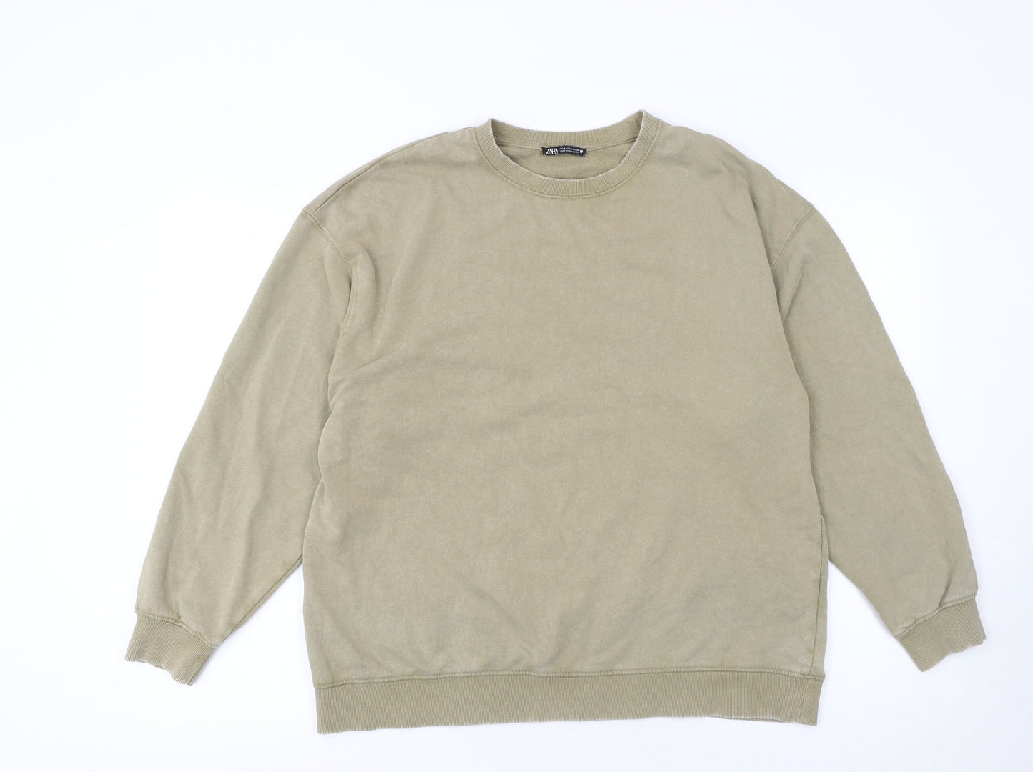 Zara Women Beige Cotton Crew Neck Pullover Sweatshirt Size S