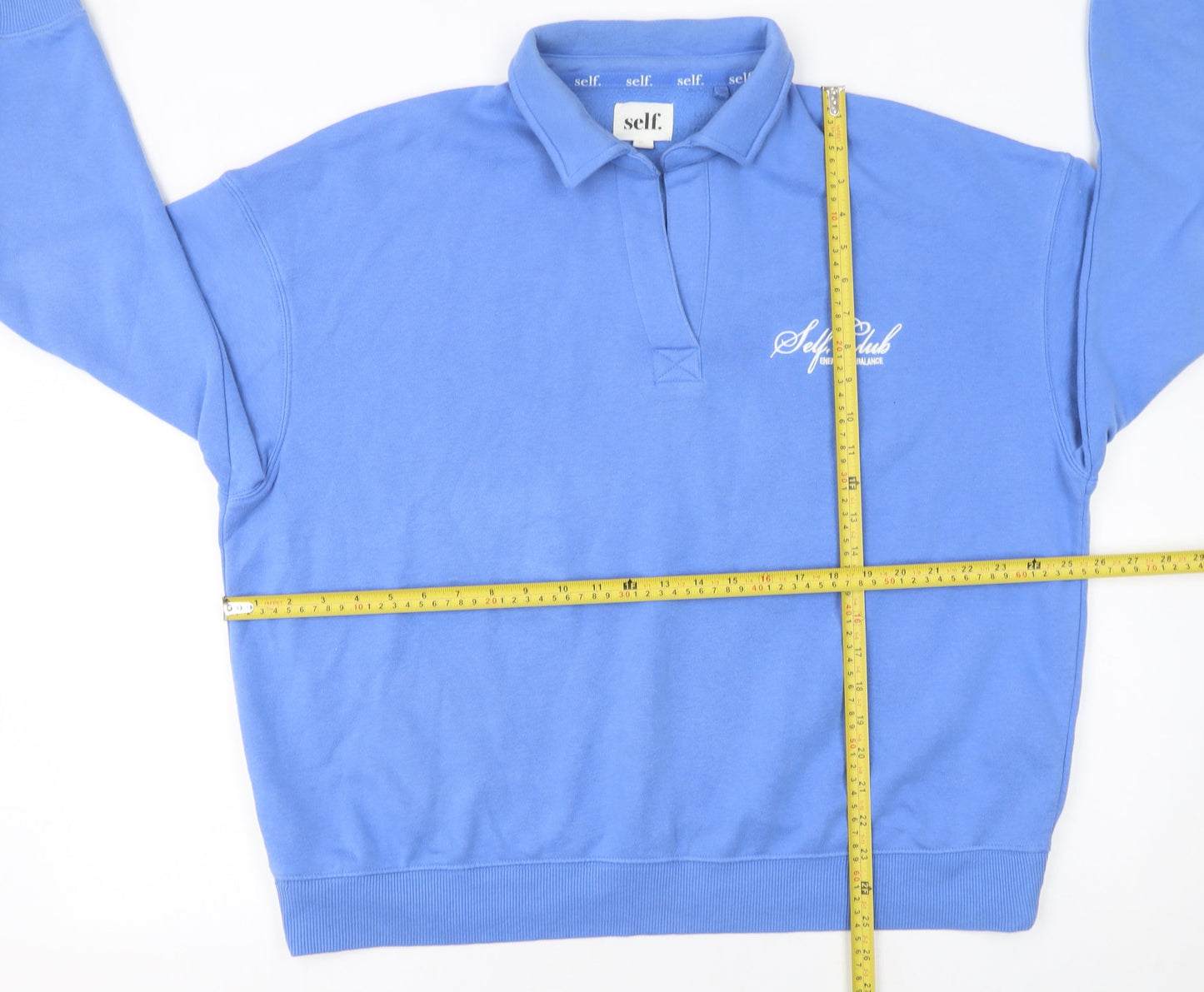 Next Women Blue Collared Pullover Sweatshirt Size L Cotton Blend