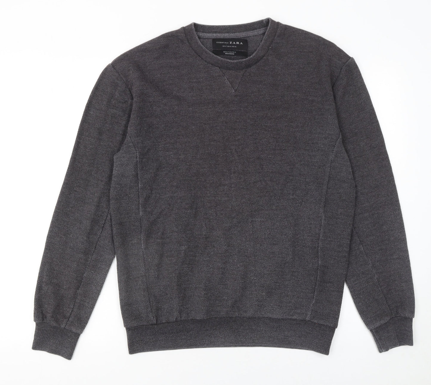 Zara Mens Grey Knit Crew Neck Pullover Jumper Size M