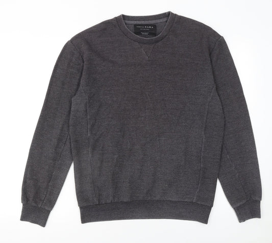 Zara Mens Grey Knit Crew Neck Pullover Jumper Size M