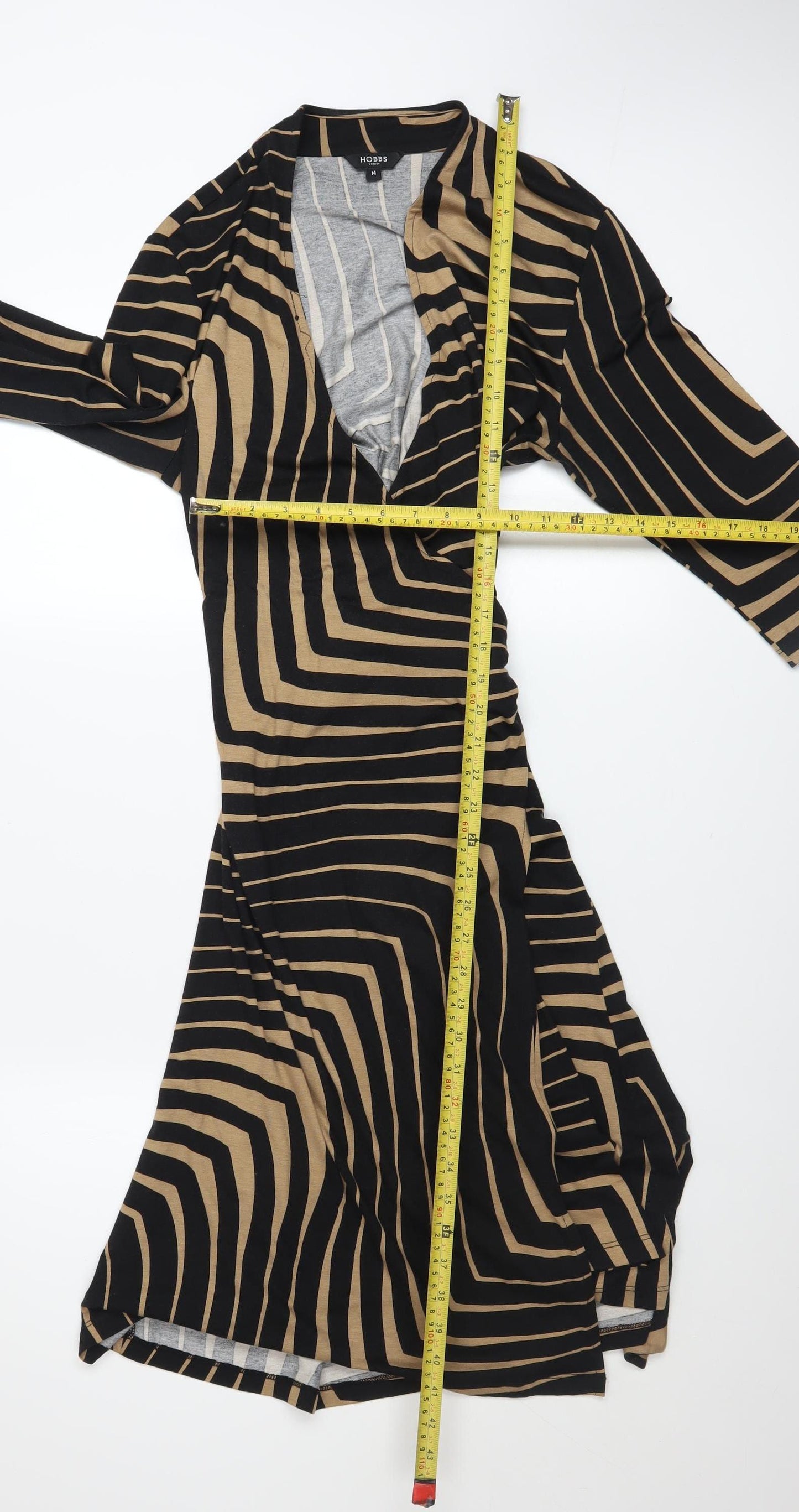 Hobbs Women’s Black Geometric Wrap Dress Size 14 Viscose 3/4 Sleeve