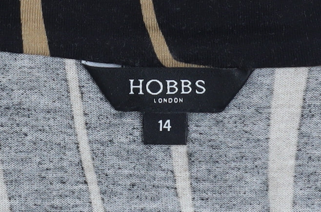 Hobbs Women’s Black Geometric Wrap Dress Size 14 Viscose 3/4 Sleeve