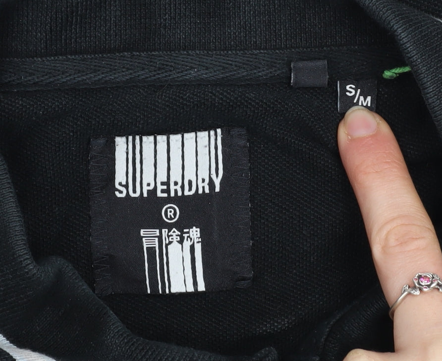 Superdry Men's Black Cotton Polo Shirt Size S Regular Fit
