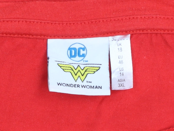DC Wonder Woman Women's Red Cotton Short Sleeve T-Shirt UK 18