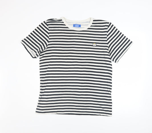 Adidas Men's Black & White Striped Cotton T-Shirt M Classic Fit