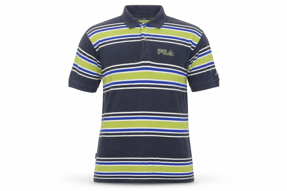 Fila Men's Blue Striped Cotton Retro Polo Shirt Size L
