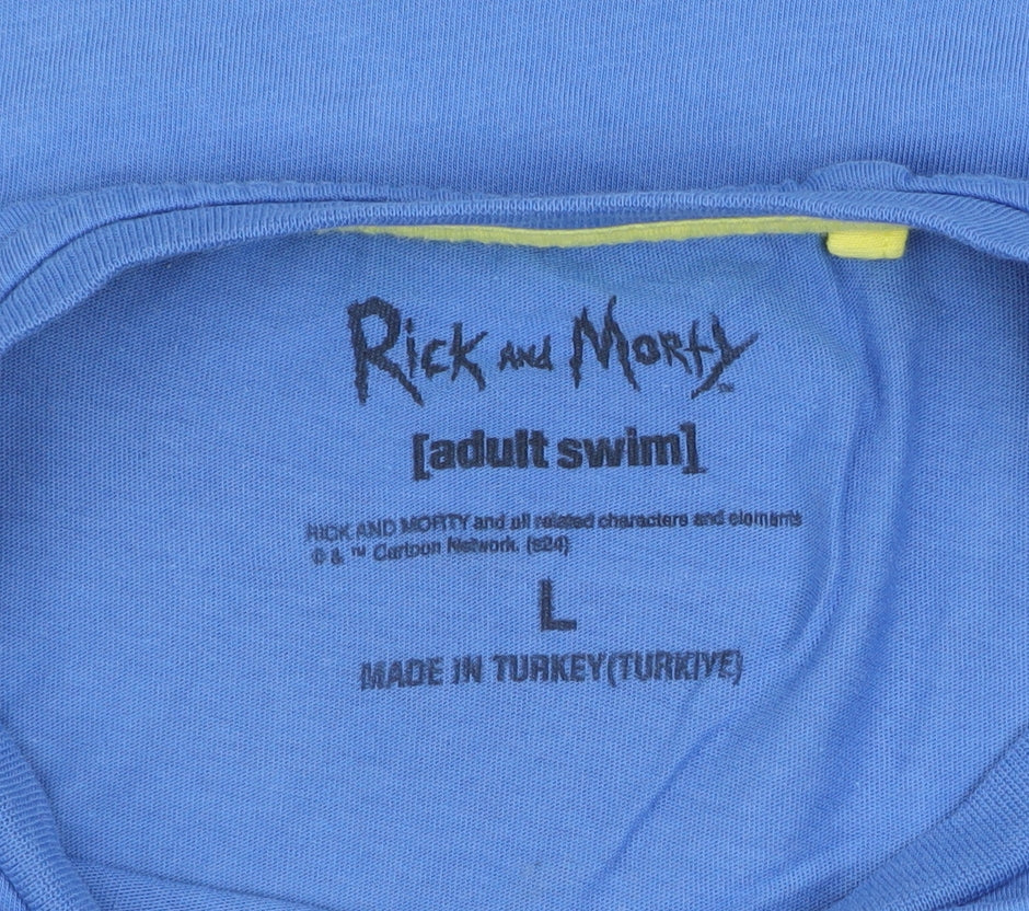 Rick and Morty Men’s Blue Cotton Graphic T-Shirt L Short Sleeve