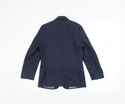 Close-up detail of 1880 Club boys’ blue geometric blazer 5 years two-button formal jacket
