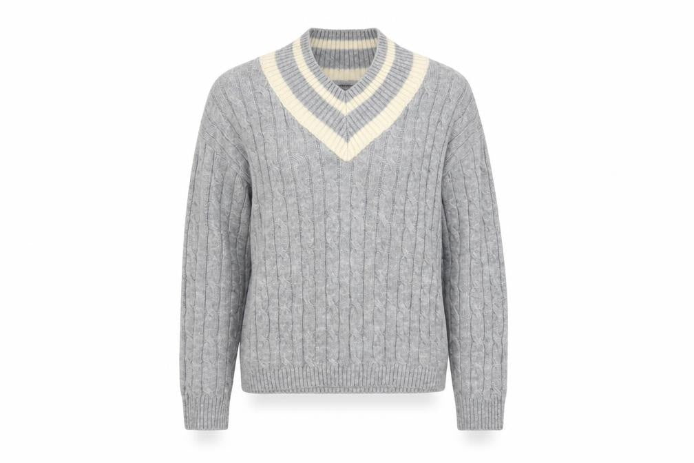 Dunnes Stores Womens Grey Cable-Knit V-Neck Jumper Size S