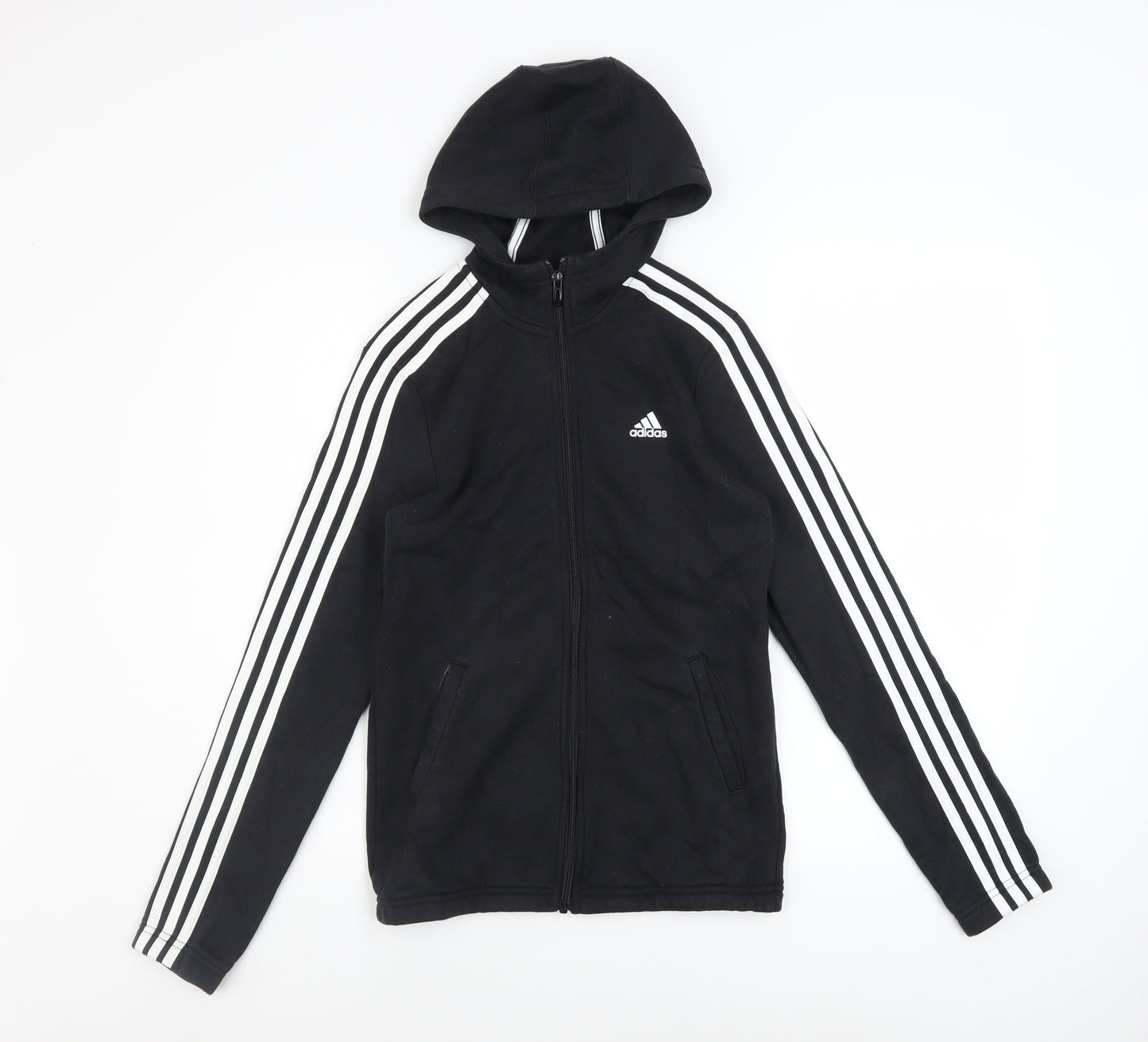 adidas Boys Black Full Zip Hoodie 13-14 Years Regular Fit Sportswear