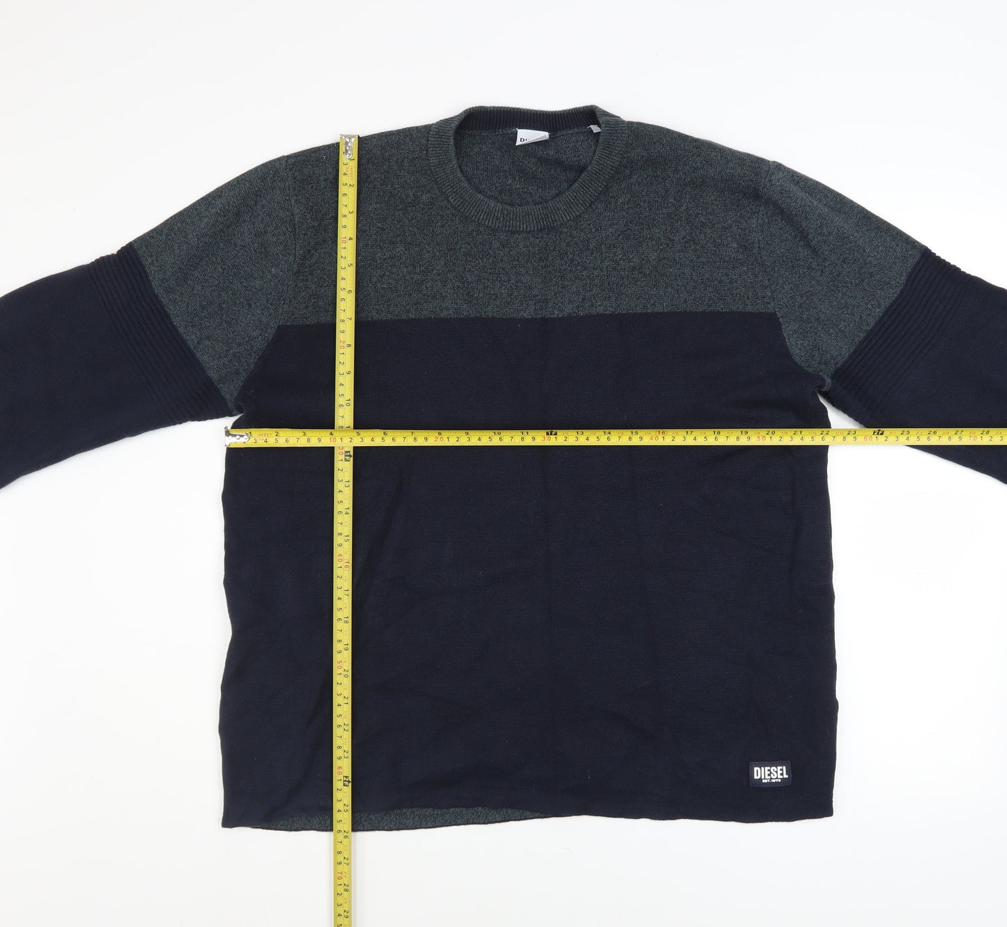 Diesel Men’s Blue Cotton Crew Neck Pullover Jumper Size L
