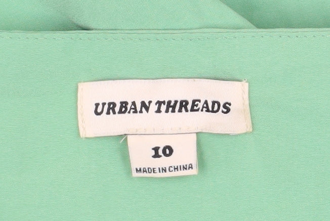 Urban Threads Women’s Green Short A-Line Puff Sleeve Dress Size 10